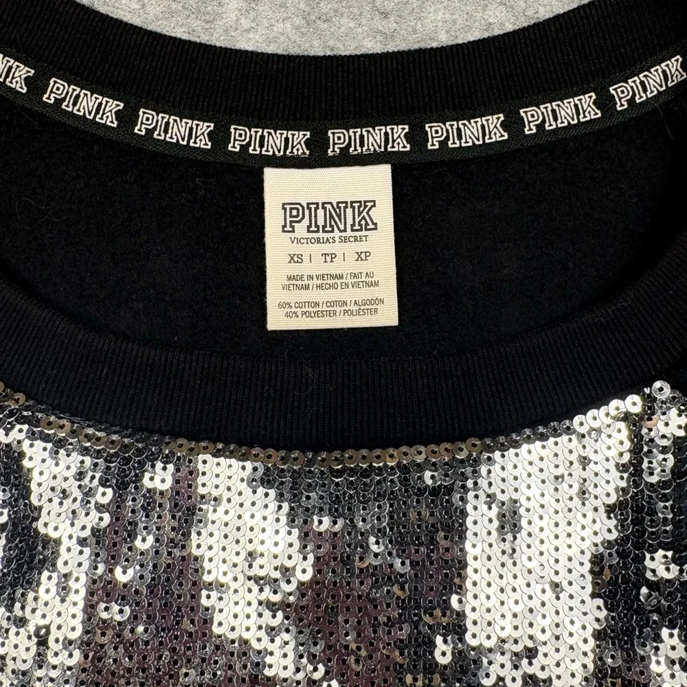 Vintage Victoria's Secret PINK Bling Sequin Sweatshirt Black Silver - Picture 2 of 5